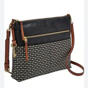 Fossil Fiona Geometric Pattern Crossbody bag Brown Black